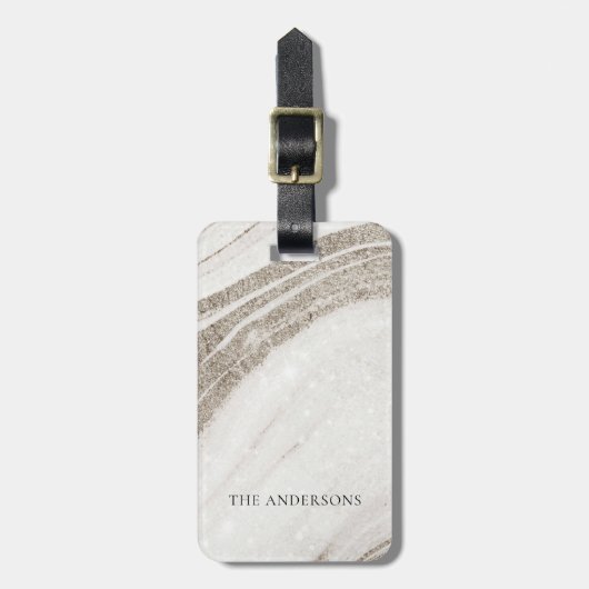 Elegantes Abstraktes Blassgoldenes Marmor Agate Gepäckanhänger (Vorderseite vertikal)