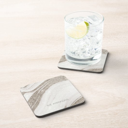 Elegantes Abstraktes Blassgoldenes Marmor Agate Getränkeuntersetzer (Rechte Seite)