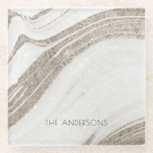 Elegantes Abstraktes Blassgoldenes Marmor Agate Glasuntersetzer