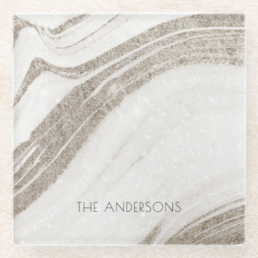 Elegantes Abstraktes Blassgoldenes Marmor Agate Glasuntersetzer (Vorderseite)