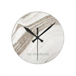 Elegantes Abstraktes Blassgoldenes Marmor Agate Runde Wanduhr