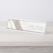 Elegantes Abstraktes Blassgoldenes Marmor Agate Schreibtischnamensplakette (Vorderseite )