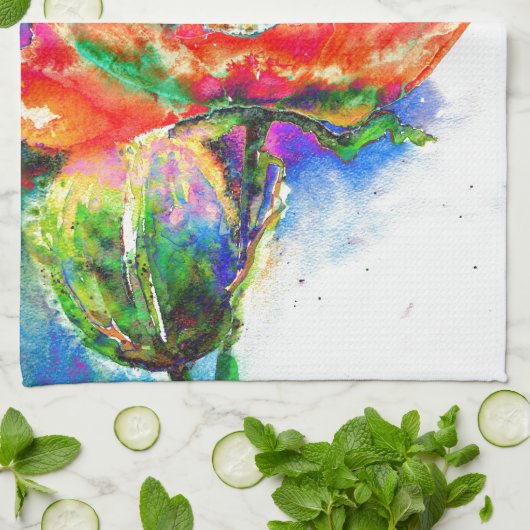 Elegantes abstraktes Blumengemälde Geschirrtuch (Gefaltet)