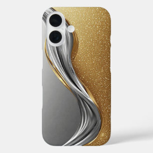 Elegantes abstraktes Design mit Gold und Silber iPhone 16 Hülle