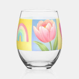 Elegantes abstraktes florales Schachbrettmuster Weinglas Ohne Stiel
