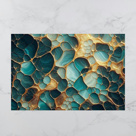 Elegantes Abstraktes Fluid Aquamarin und Goldmarmo Seidenpapier