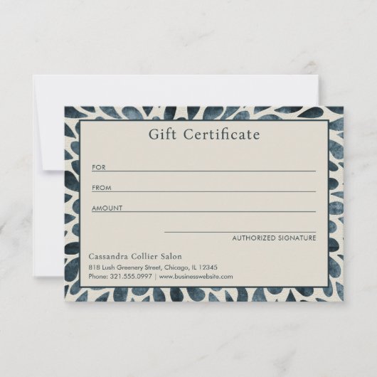 Elegantes Abstraktes Geschenkzertifikat "Navy Blue (Vorderseite)