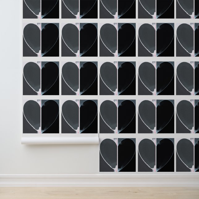 Elegantes Abstraktes Halbherz-Muster Schwarz & Wei Tapete (Anwendung)