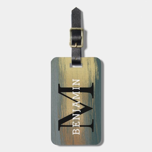 Elegantes Abstraktes Monogramm aus Gold und Grau Gepäckanhänger (Vorderseite vertikal)