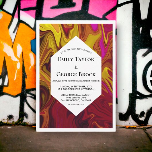 Elegantes Abstraktes Ölgemälde Feine Hochzeit Einladung