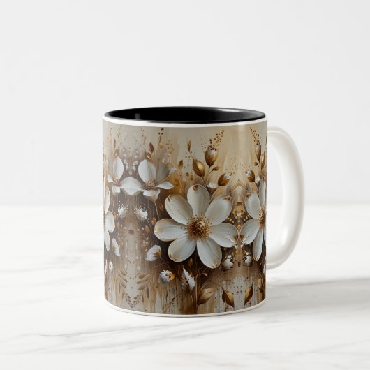 Elegantes Abstraktes Ölgemälde mit Gold Zweifarbige Tasse (VorderseiteRechts)