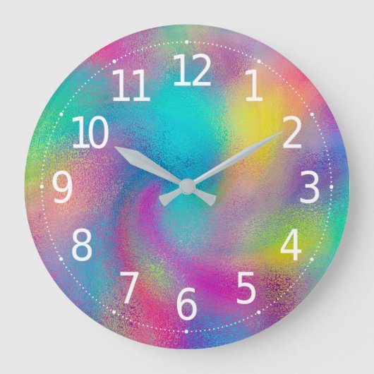 Elegantes Abstraktes Rainbow Glitzer Artwork Große Wanduhr (Vorderseite)