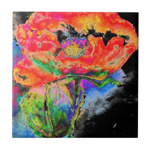 Elegantes abstraktes Rot-Blütenschwarz Fliese (Vorderseite)