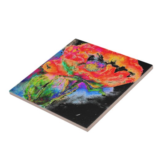 Elegantes abstraktes Rot-Blütenschwarz Fliese (Seite)