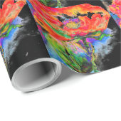 Elegantes abstraktes Rot-Blütenschwarz Geschenkpapier (Rolleneckpunkt)