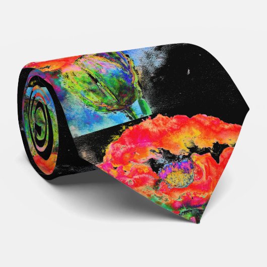 Elegantes abstraktes Rot-Blütenschwarz Krawatte (Gerollt)