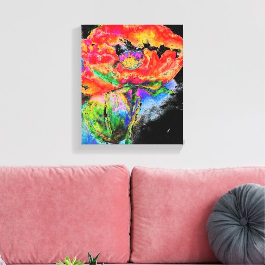 Elegantes abstraktes Rot-Blütenschwarz Leinwanddruck (Insitu (Wohnzimmer))