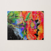 Elegantes abstraktes Rot-Blütenschwarz Puzzle (Horizontal)