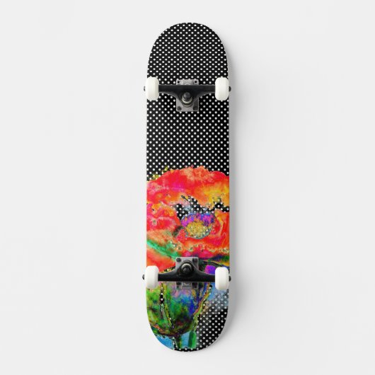 Elegantes abstraktes Rot-Blütenschwarz Skateboard (Vorderseite)
