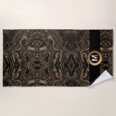 Elegantes abstraktes Schwarz-Gold-Monogramm Strandtuch (Vorderseite)