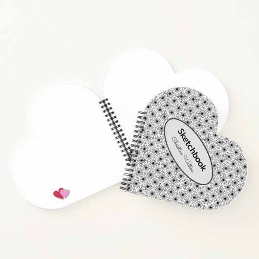 Elegantes Abstraktes Schwarz-Weiß-Herz-Muster Notizblock (Innenseite)