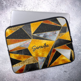 Elegantes abstraktes, schwarzes geometrisches Gold Laptopschutzhülle