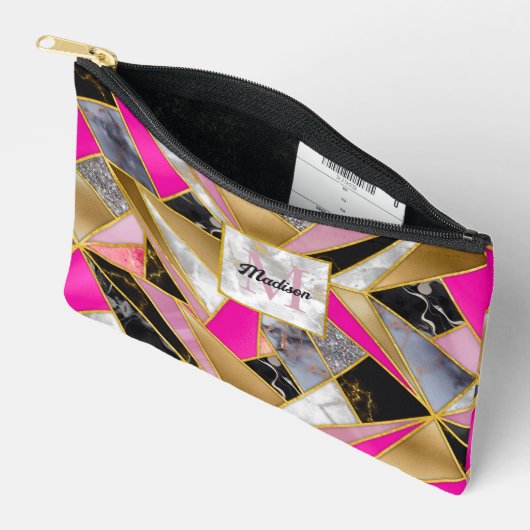 Elegantes abstraktes silberrosa, schwarz geometris zubehörtasche (Offen)