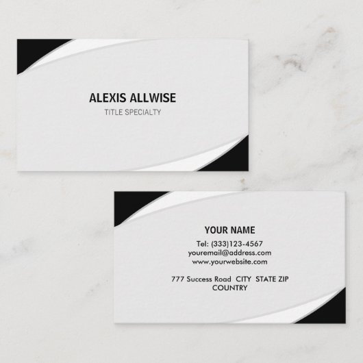 Elegantes Abstraktes Silver Gray Black & White Visitenkarte (Vorne/Hinten)