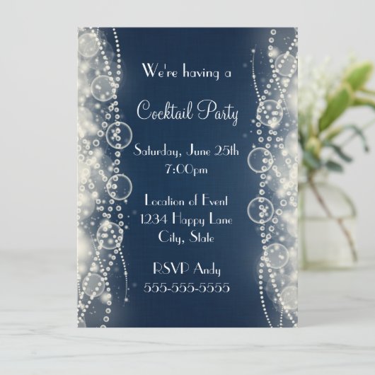 Elegantes Abstraktes Spitzen- und Perlencocktail-P Einladung (Stehend Vorderseite)