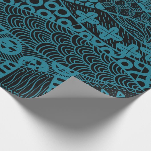 Elegantes Abstraktes Tribal-Muster mit blauer Geom Geschenkpapier (Ecke)