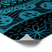 Elegantes Abstraktes Tribal-Muster mit blauer Geom Poster (Ecke)