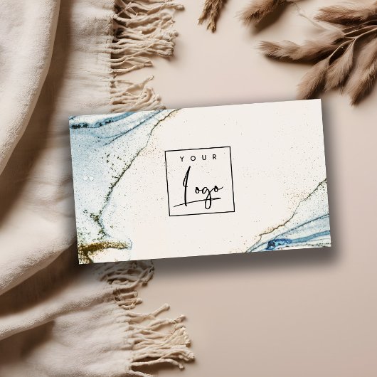 Elegantes Abstraktes Wasserfarben-Logo Blue Gold B Visitenkarte