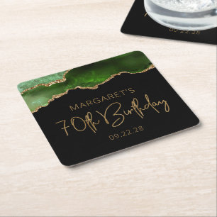 Elegantes Achat-Geoden-Grün-Gold-70.-Geburtstagsfe Rechteckiger Pappuntersetzer