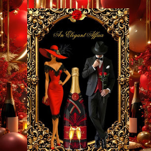 Elegantes Affair Rotes Rosenkleid Smoking Gold Geb Einladung