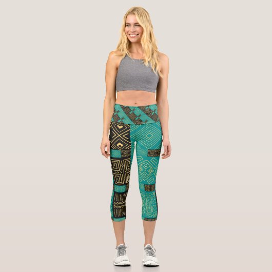 Elegantes Afrikanisches Tribal Geometrisches Muste Capri Leggings (Vorderseite)