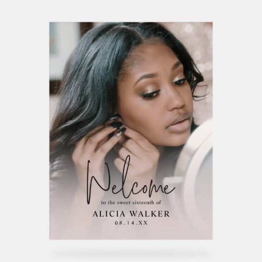 Elegantes Akryllisches Sweet 16 Willkommenszeichen Acrylschild (Vorderseite)