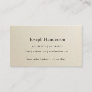 Elegantes Alabaster-Beige-Leinen & Gold Unternehme Visitenkarte
