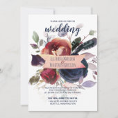 Elegantes All in one Burgund Navy Rose Gold Weddin Einladung (Vorderseite)