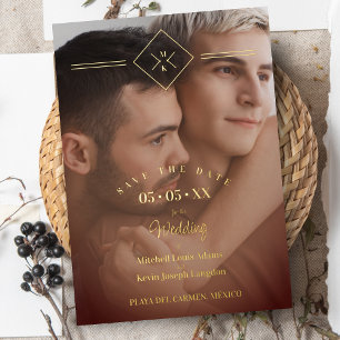 Elegantes All Wedding Brown Golden Initials Foto Folieneinladung