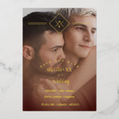 Elegantes All Wedding Brown Golden Initials Foto Folieneinladung (Vorderseite)