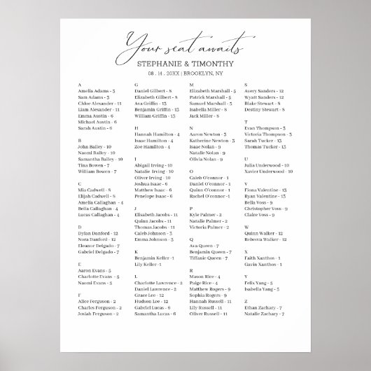 Elegantes Alphabetisches Hochzeitscharakter Poster (Vorne)