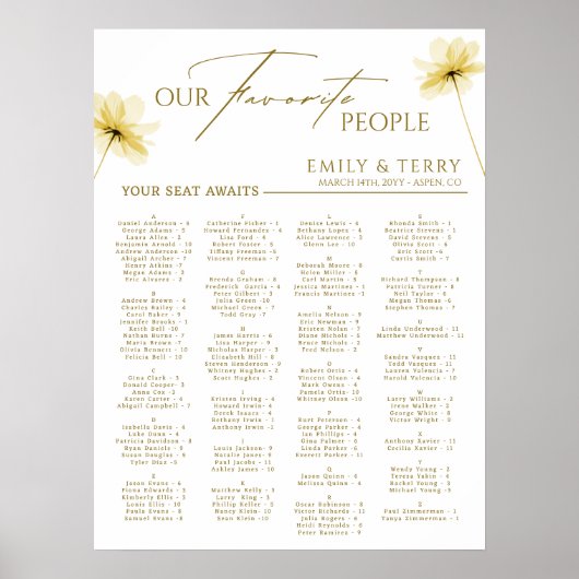 Elegantes Alphabetisches Hochzeitsdiagramm Poster (Vorne)