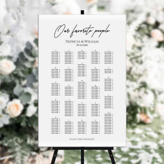 Elegantes alphabetisches Hochzeitssatchdiagramm Poster