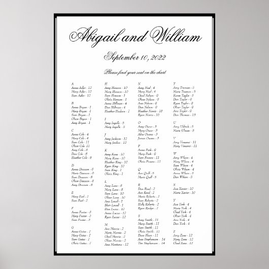 Elegantes Alphabetisches Hochzeitsstift Poster (Vorne)