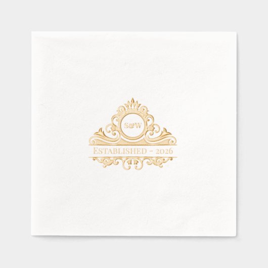 Elegantes Alt-Geld-Ästhetisches Hochzeitsmongramm- Servietten Mit Folie (Vorderseite)