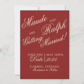 Elegantes altes Geld kühne rote Hochzeit Save The Date (Vorderseite)