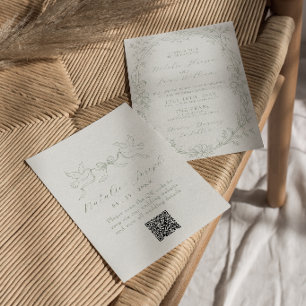 Elegantes, altes Geld, QR-Code-Hochzeit in klassis Einladung