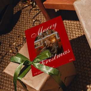 Elegantes altes rotes Geld gebogenes Weihnachtsfot Feiertagskarte