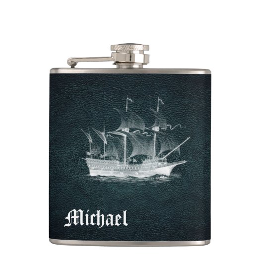Elegantes altes Schiffsleder personalisiert Flachmann (Vorderseite)