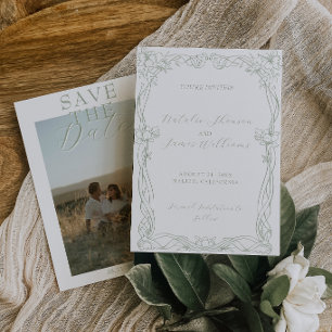 Elegantes Altgeld-Foto in Salbeigrün für eine retr Save The Date